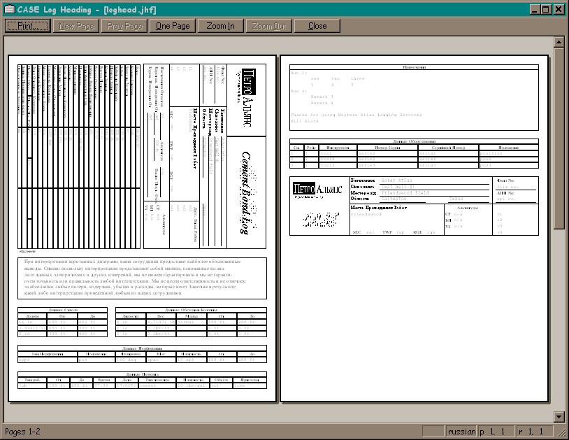 Log Heading Print Preview